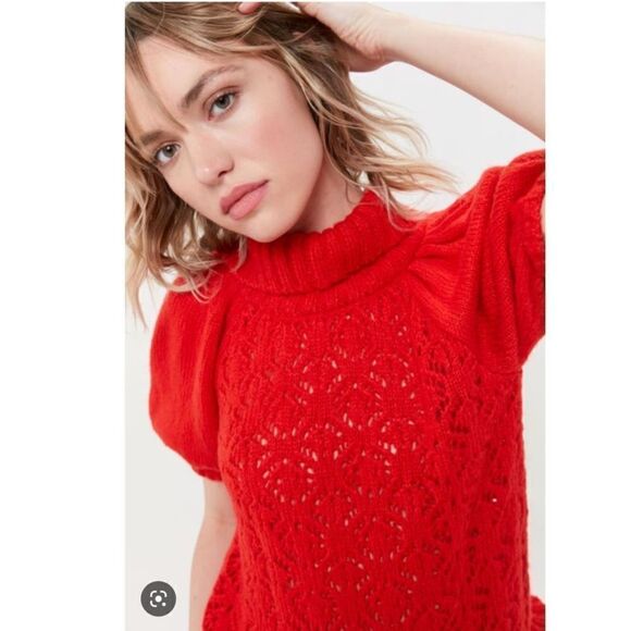 For Love & Lemons Francois Pointelle Puff Sleeve Sweater - Picture 3 of 11